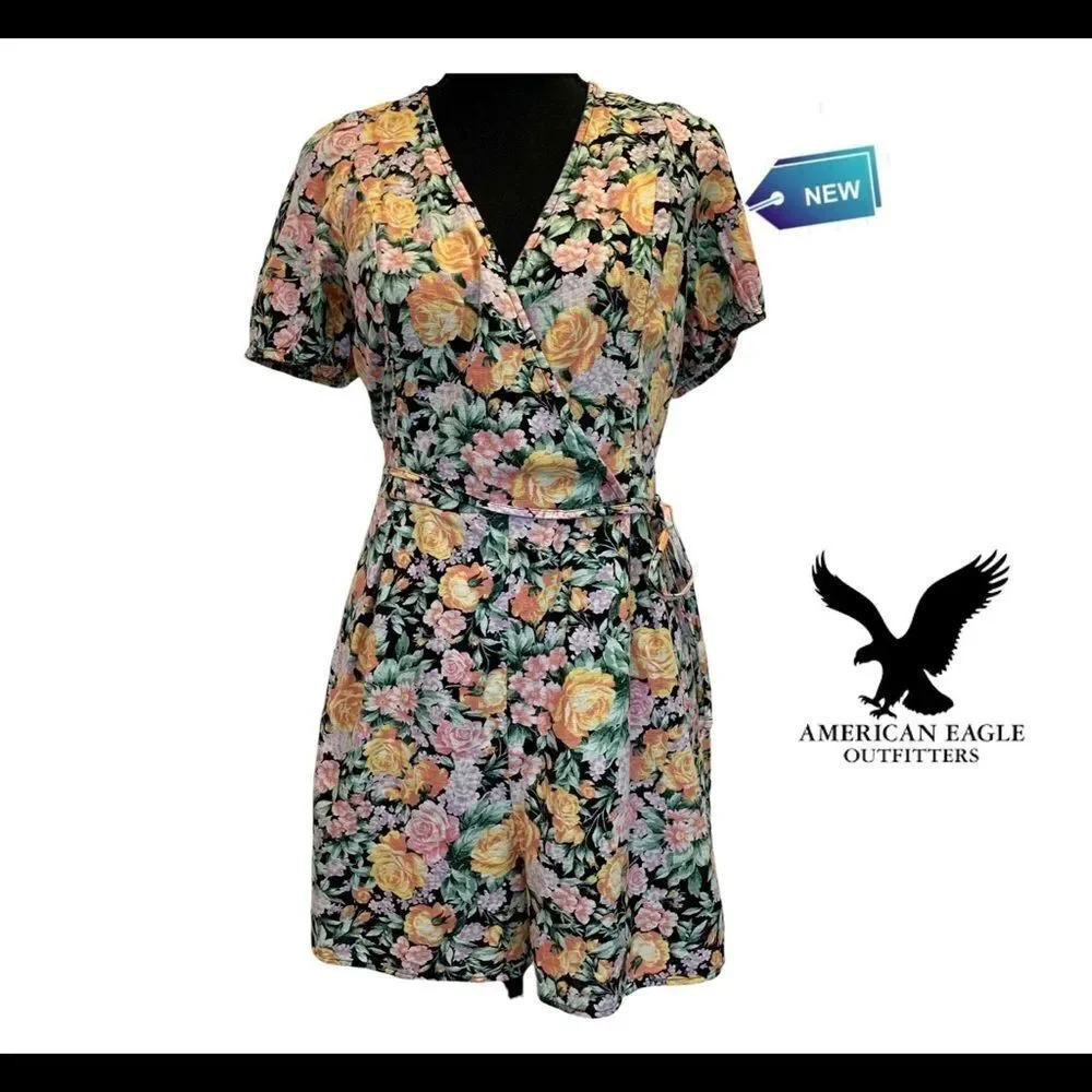 NWT AE Floral Wrap-Front Romper size medium - Picture 6 of 16